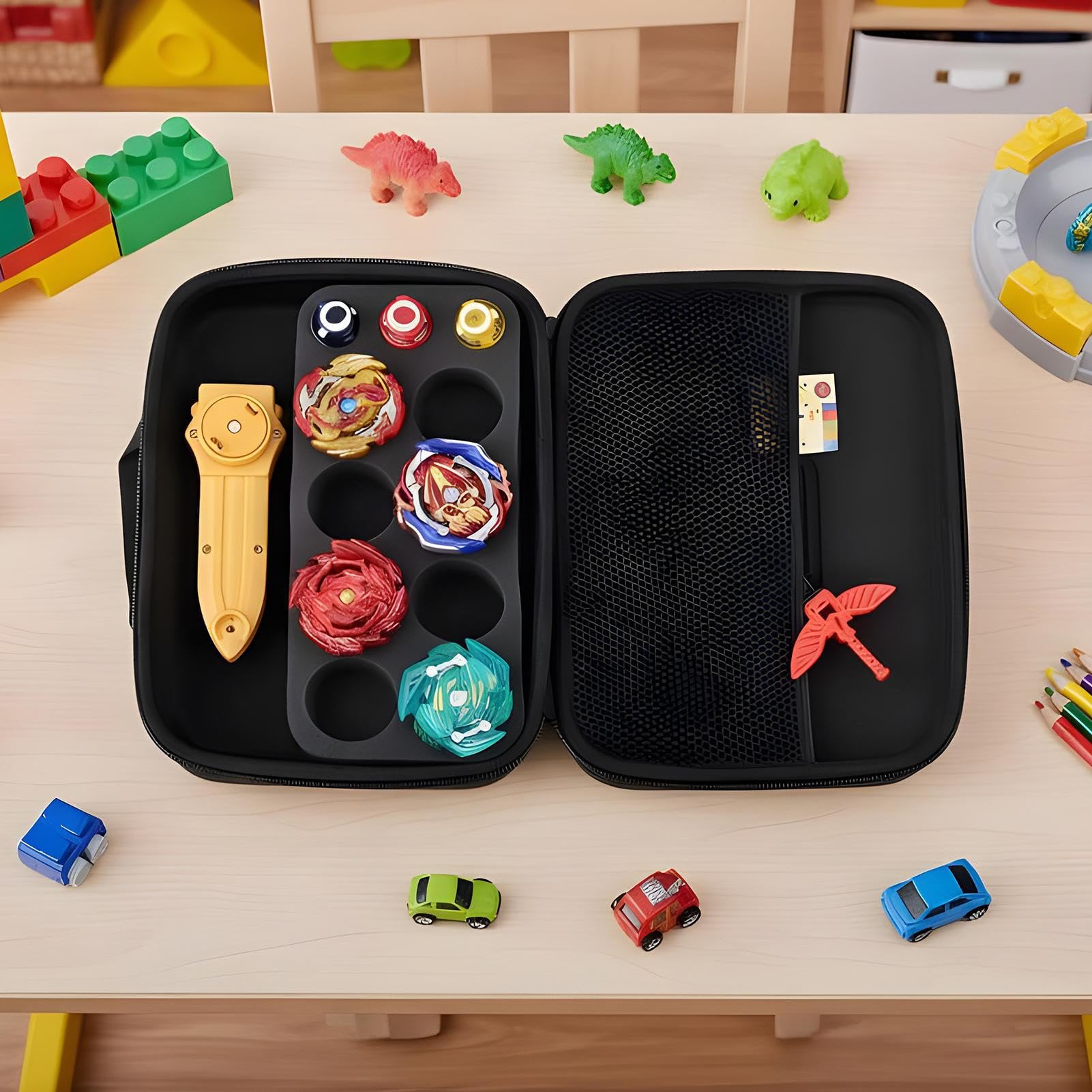 Valise à toupie - Ensemble de Combat de toupies, Support de poignées de Lanceur, boîte de Transport renforcée, présentoir de Collection, Compartiment de Jeu pour, Finition Noire de Grande capa