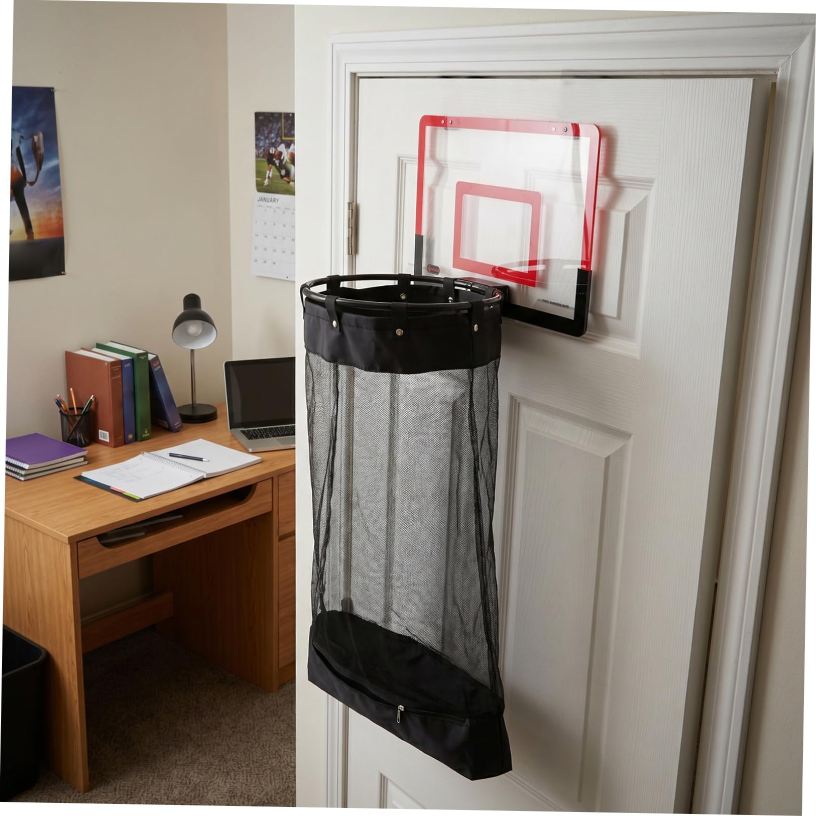 VALICLUD Cesto Porta Biancheria Rete in Plastica da Basket a Forma di Cerchio Rosso con Chiusura a Cerniera Ganci e Bordo Arrotondato per Stanza