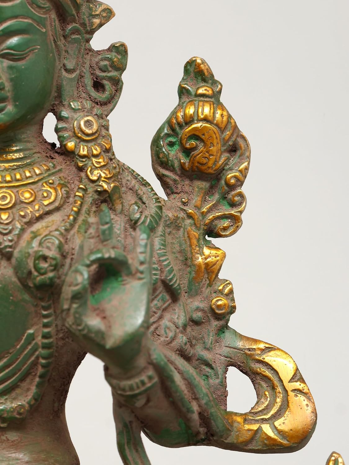 Exotic India 8" Tibetan Buddhist Goddess Green Tara Brass Statue | Religious Zen Buddha Idol for Office, Bedroom, Meditation Puja Room Home Décor Sculpture