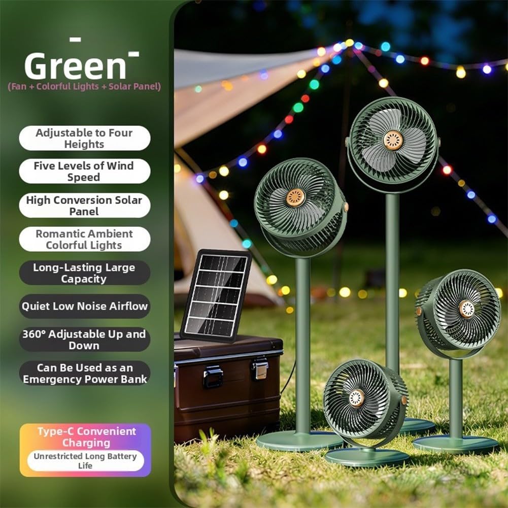 Ventilatore da terra portatile, alimentato a energia solare, ventilatore da tavolo pieghevole alimentato tramite USB, 28-86,5 cm, altezza regolabile, silenzioso ventilatore da tavolo per casa e