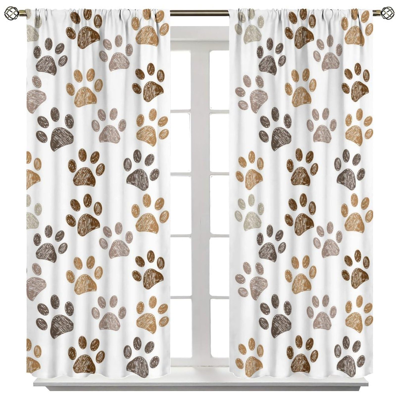 Dog Paw Curtains for Kids Room, Fun Cartoon Hand Painted Cute Dog Paw Print Blackout Rod Pocket Window Treatments Drapes for Bedroom Living Room52x84in