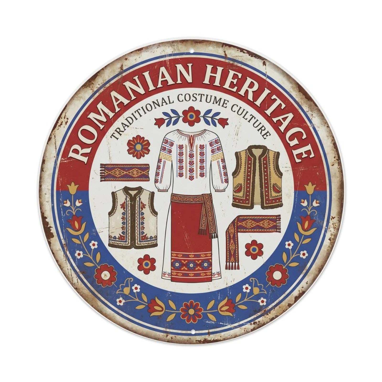 Vintage Travel Romanian Costume Heritage Metal Tin Sign