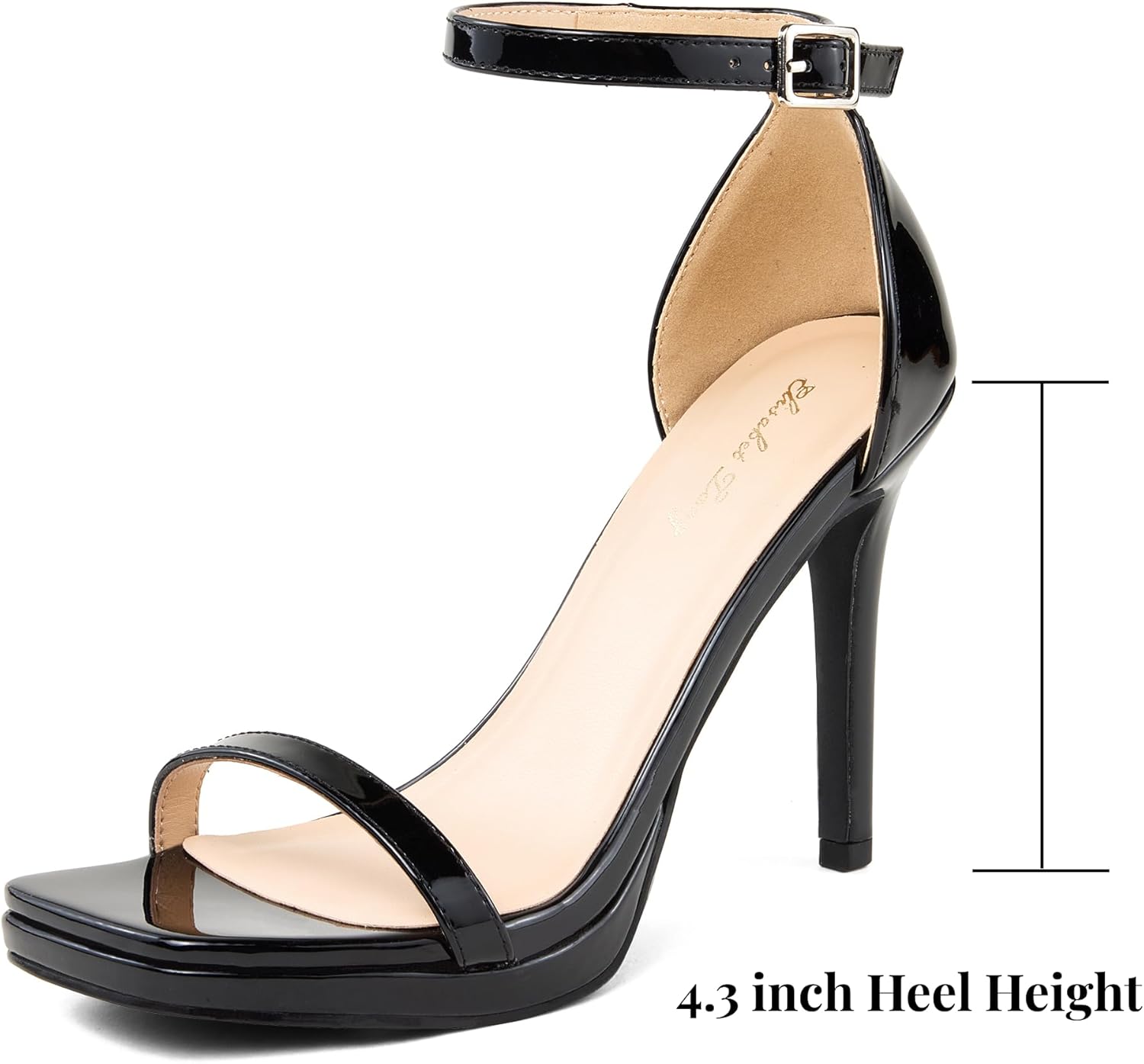 Elisabet Tang Women's 4.3 Inch Platform High Heeled Sandals Strappy Stiletto Open Square Toe Heel with Ankle Strap at Wedding Party Prom Work Dating - Image 4