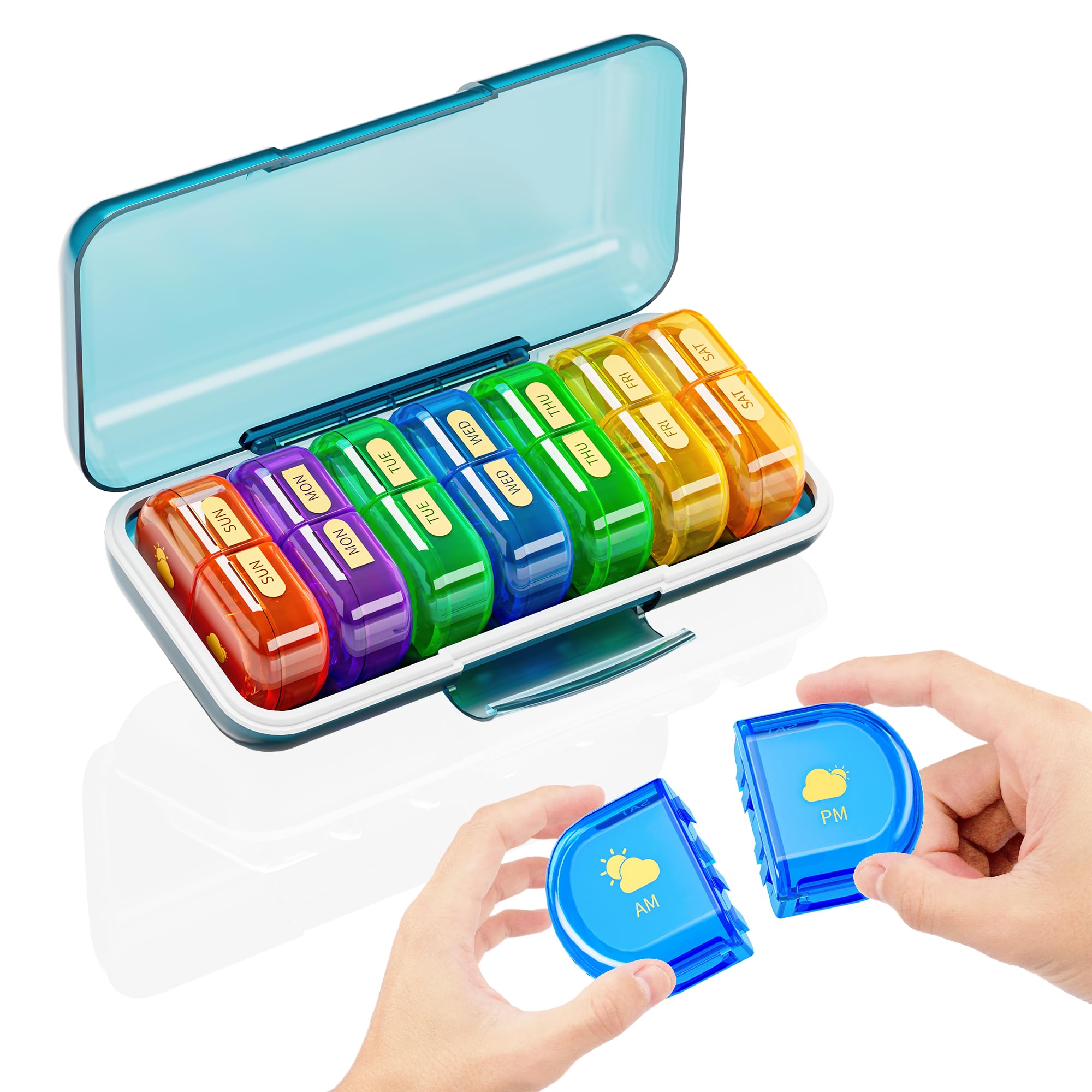 Weekly Pill Organizer 2 Times a Day, Acedada Large Travel Pill Box 7 Day, Am Pm Twice Daily Pill Case with Big Day Night Compartment, Pill Holder Container for Vitamin, Medicine, Supplement, Fish Oil