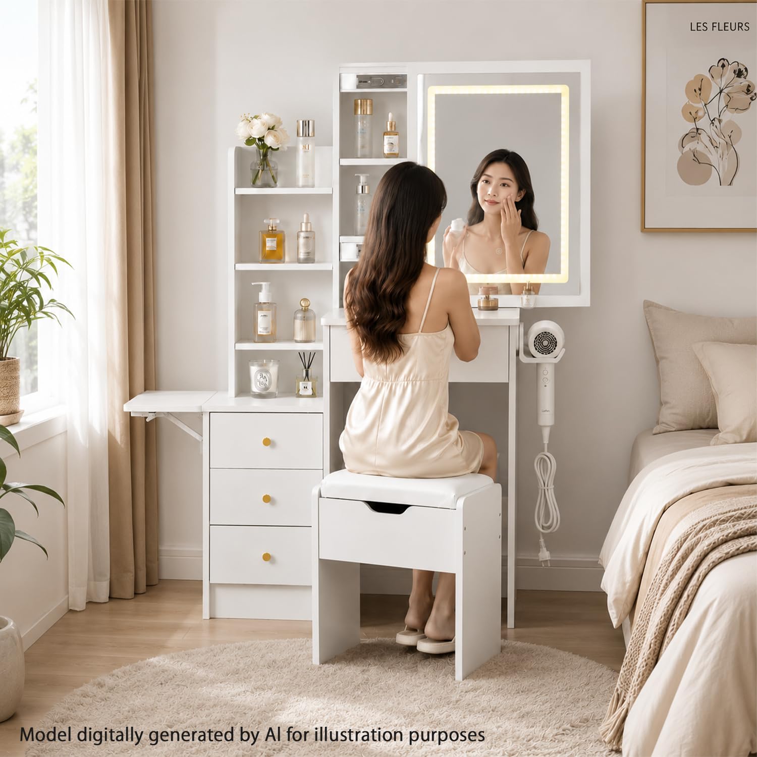 Amazon｜LAIQIANLE ドレッサー 化粧台 コンパクト 幅80cm LEDライト