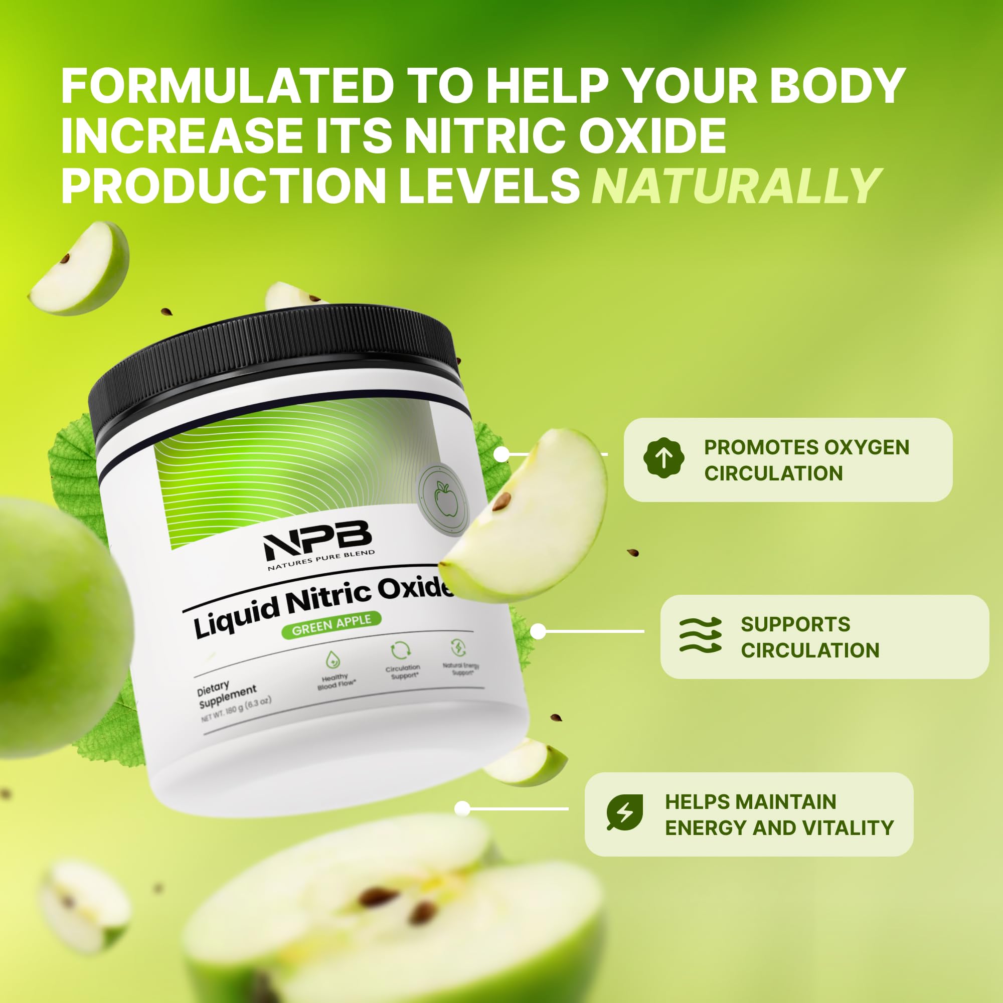 Nature's Pure Blend Liquid Nitric Oxide Supplements for Men – L-Arginine Powder – Nitric Oxide Booster & Circulation Supplement – Blood Flow Support, L Arginine and L Citrulline – 5000MG (Green Apple) — Amazon image 2
