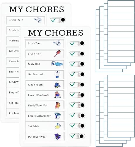 Tabla de tareas de 2 piezas para niños y adultos, calendario visual diario reutilizable y tabla de lista de verificación de rutina deslizante, lista
