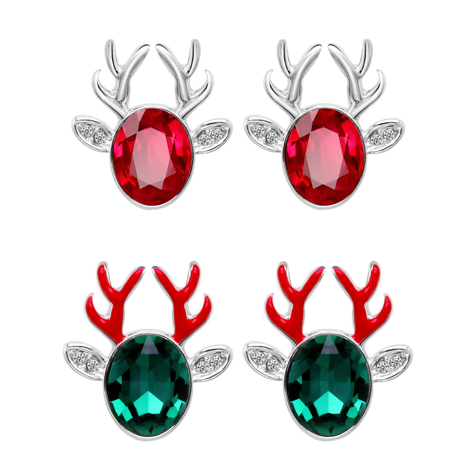 GenericChristmas Gifts 2 Pairs Christmas Earrings for Women, 14K silver stud earrings Girls Crystal Gemstones Christmas Reindeer Antlers Christmas Earrings Studs Jewelry Gift Set, Beautiful Box.