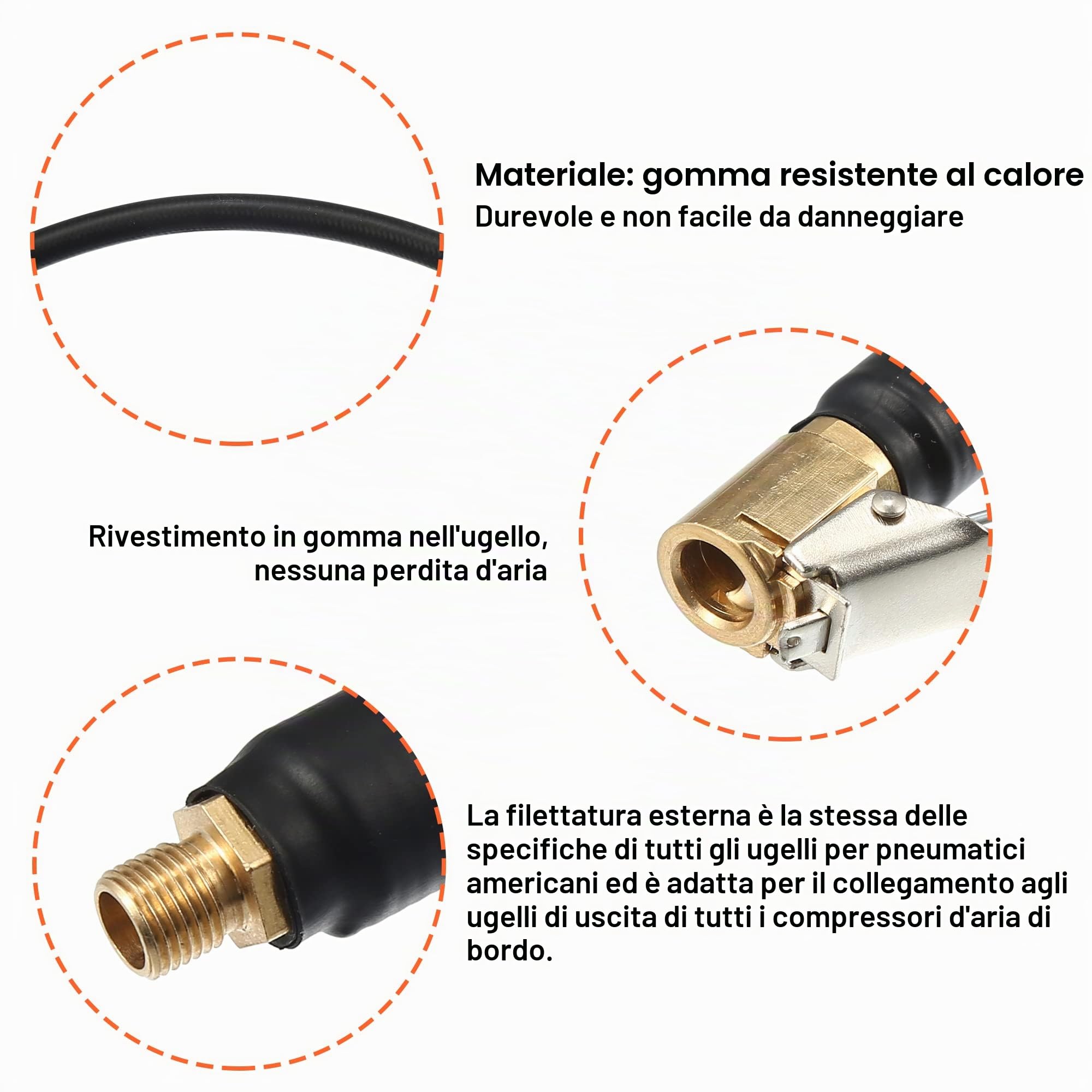 QUARKZMAN Prolunga Tubo Flessibile per Gonfiatore Pneumatico 1 Pezzo | Materiale Rame Gomma, Lunghezza 2m, Filettatura M8x0.8, Diametro 12.6mm, Per Moto Bici, Clip Valvola, Tenuta Stagna