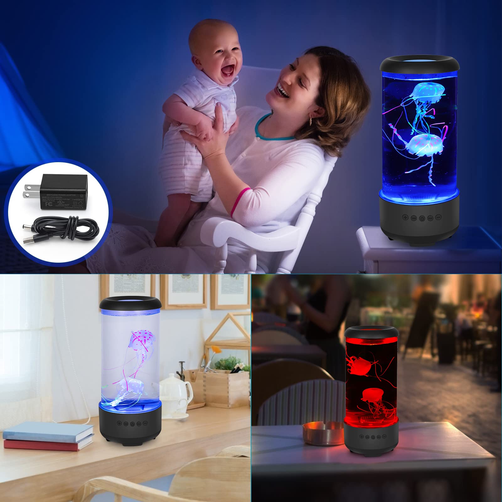 SUKIND Jellyfish Lamp with Bluetooth White Noise Sound, 7-Color Changing Light with 5 Levels Brightness Jellyfish Aquarium Bubble lamp for Relaxing Decorating Gift Lamps for Adults and Kids