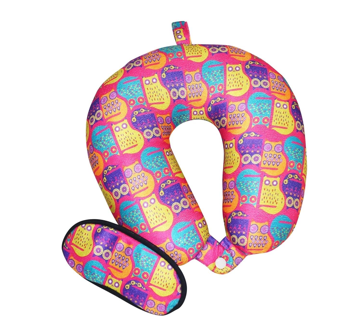 OSCAR HOME Travel Pillow Neck Rest with Eye Mask, Ornaments Colorful Tones Pattern Paisley Inspired Continuing Pattern, Traveling Accessory for Airplane and Car, Multicolor