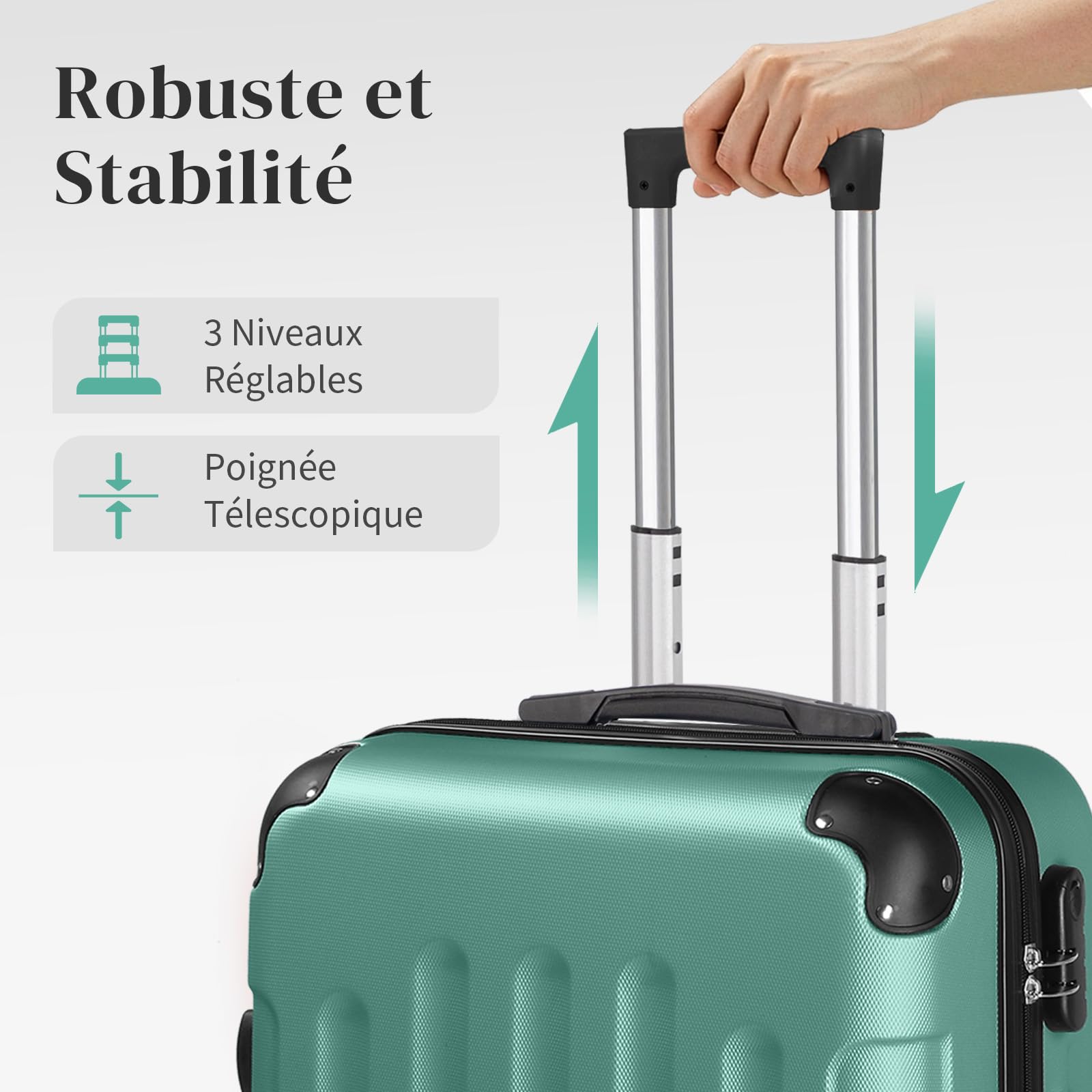 LEADZM Set de 5 Valises avec Vanity Case, Valise Cabine & Grande Taille avec Renforts d'angle, Valise Soute Ridide en ABS, Bagages Cabine (Turquoise)