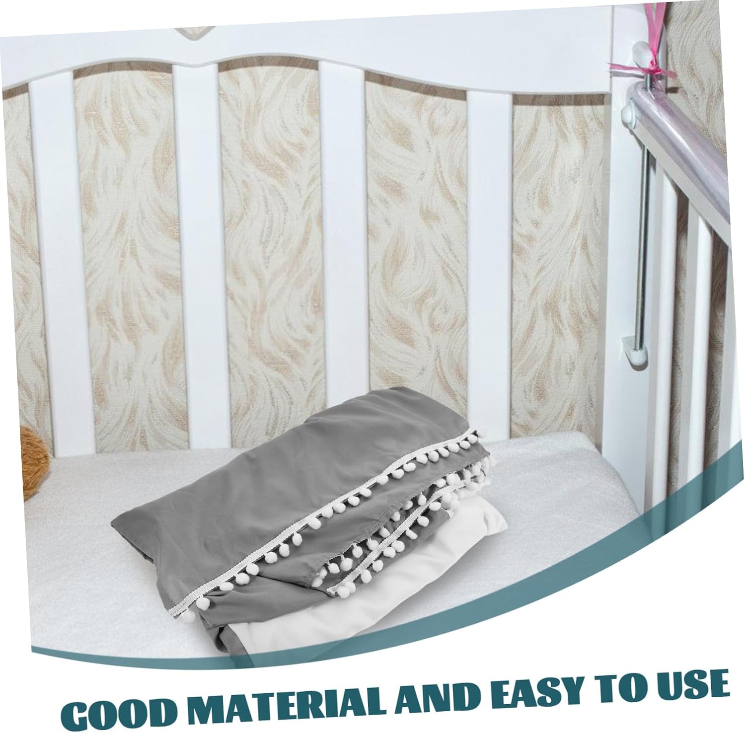 Kisangel Crib Skirt Bed Covers Charming Pompom Design Cotton Fitted Sheet for Boy Girl Mattress Cute and Playful Nursery Bedding and Lightweight for Easy Storage