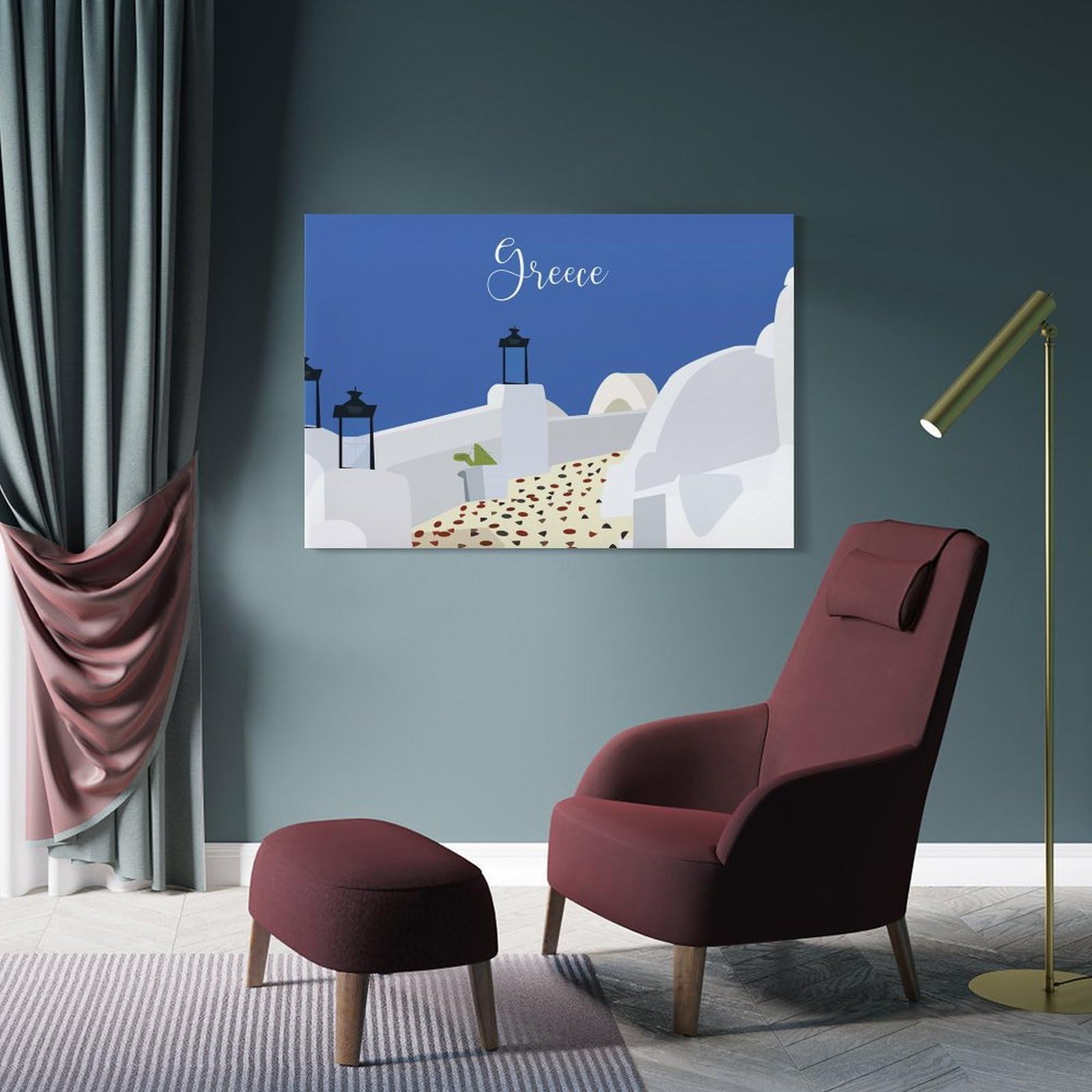 Junmoney Room Decor Wall Art Greece Illustration, 20x30inch(50x75cm), for Flats, Guest Rooms Or Compact Rooms, Wall Decor with Flexible Room Appeal