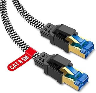 TBMax Ethernet Cable 5m Cat8 High Speed 40Gbps 2000Mhz Internet Cable Gigabit RJ45 Lan Cable Braided Network Cable Long SSTP for PC,Gaming,Router, Modem,Xbox, PS4/5