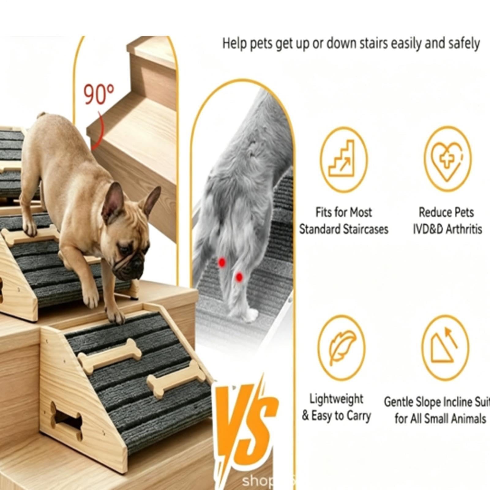 Rampa De Perro para Subir Las Escaleras,Escalera Portátil De Madera Antideslizante - Rampa Escalera para Perros con Almohadilla De Fieltro | para Cama sofá Dormitorio Interior Exterior