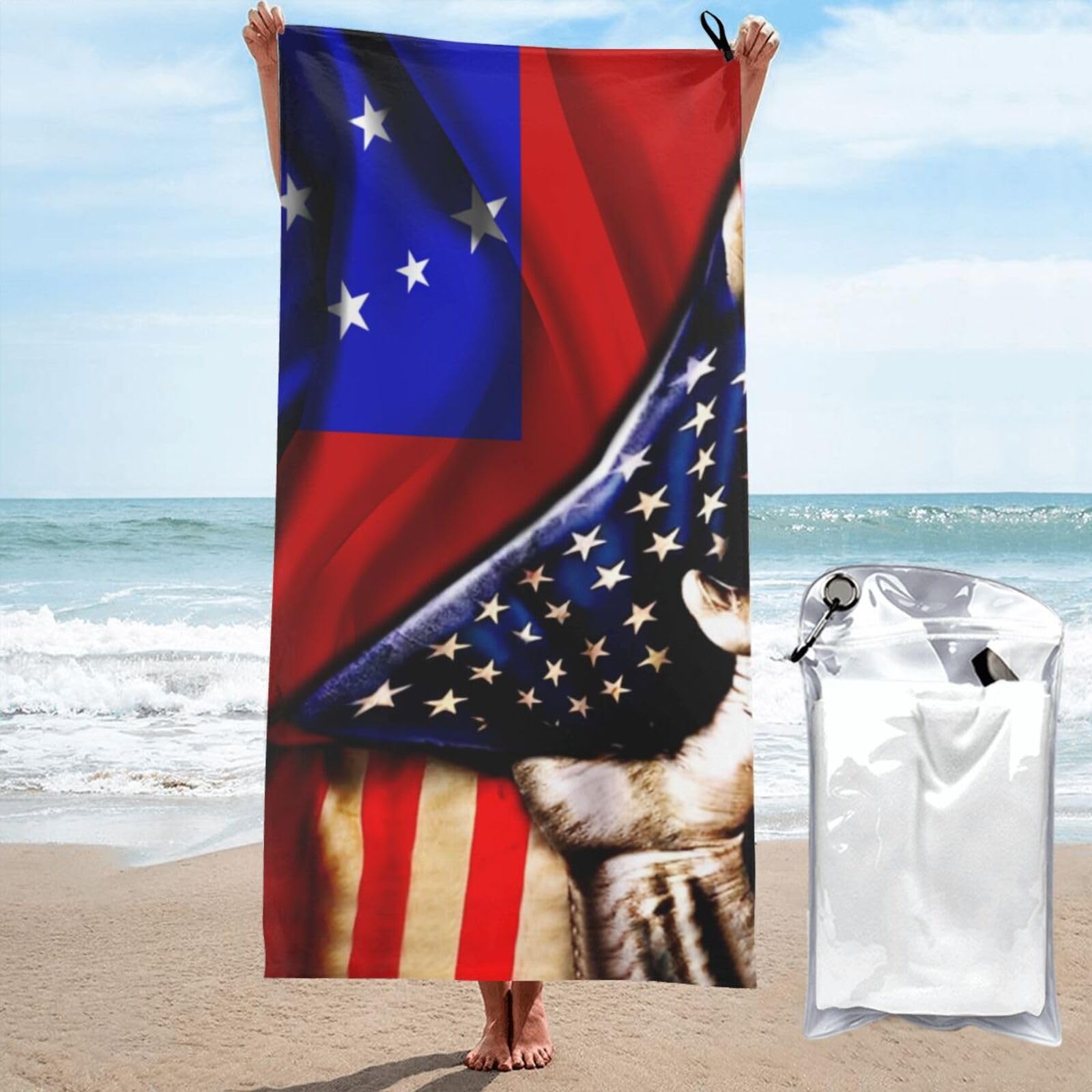 HACXZ Bathroom Beach Towels America Flag and Samoa Samoan Flag Large Camping Towel Microfiber Beach Towel
