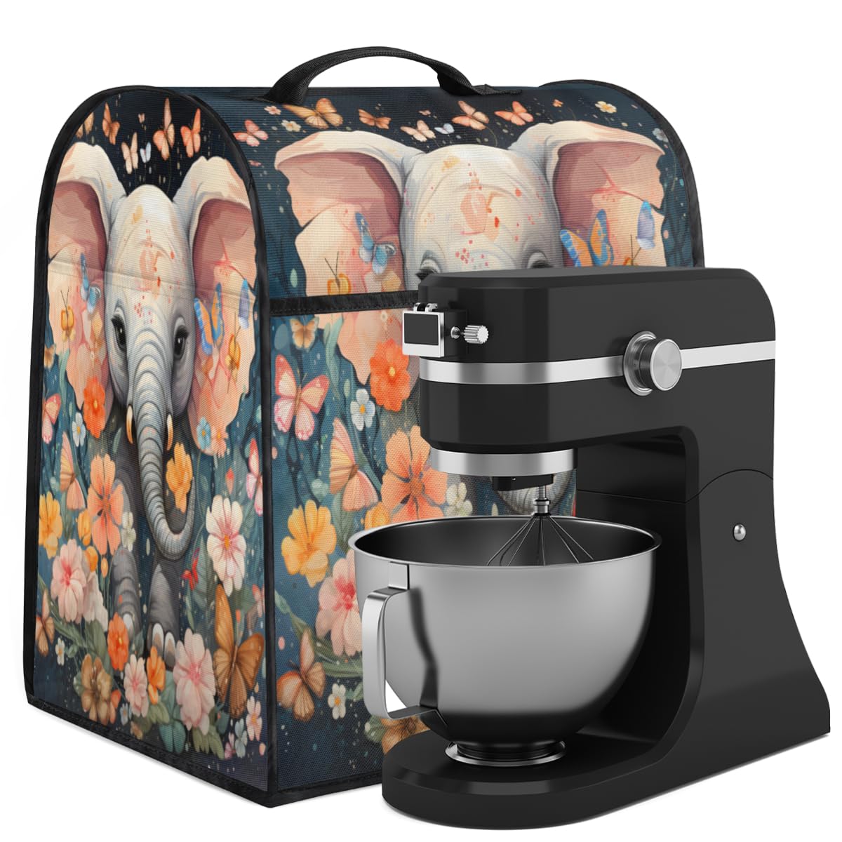 Coffee Maker Cover Flower Butterfly Elephant Kitchen Appliance Covers Small Appliance Covers Blender Cover Juicer Cover Dust Covers for Kitchen Appliances with Top Handle and Pockets,Washable,C770