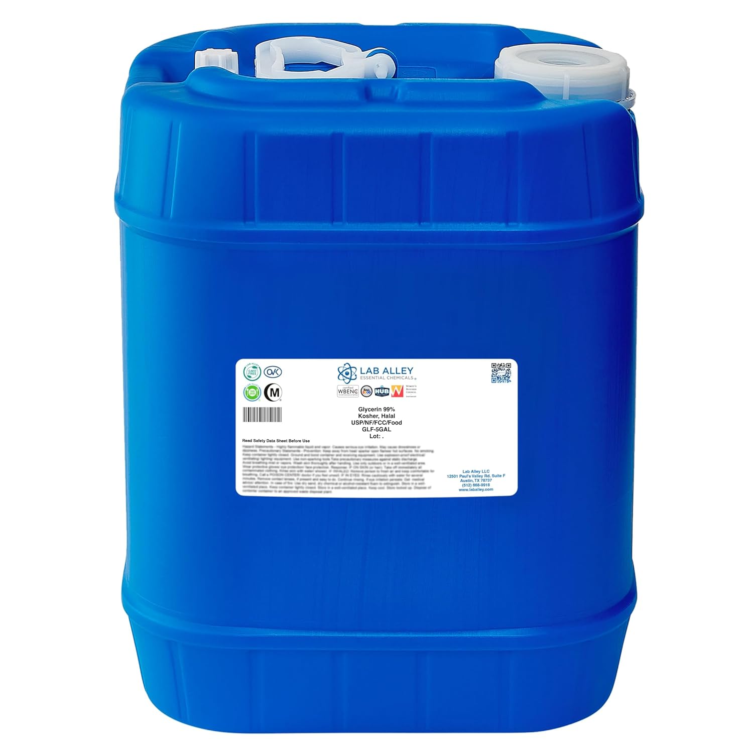 Lab Alley Glycerin USP/NF/FCC Grade, Kosher Certified, Halal, GMO-Free - 1 Gallon
