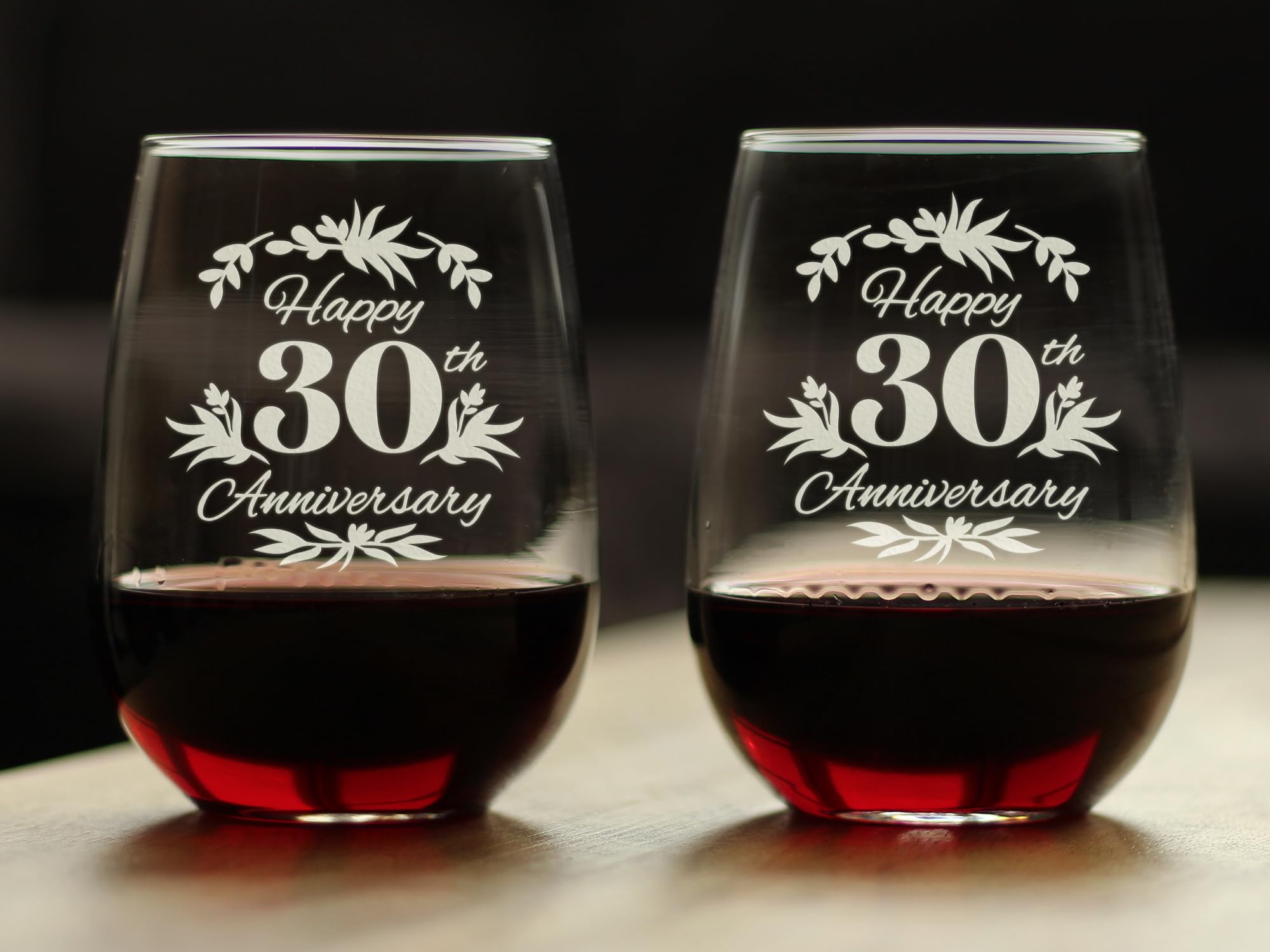 Amazon.com: Bevvee Happy 30th Anniversary - Stemless Wine Glass Gifts for  Women & Men - Set of 2-30 Year Anniversary Party Decor - Large 17 Ounce  Glasses