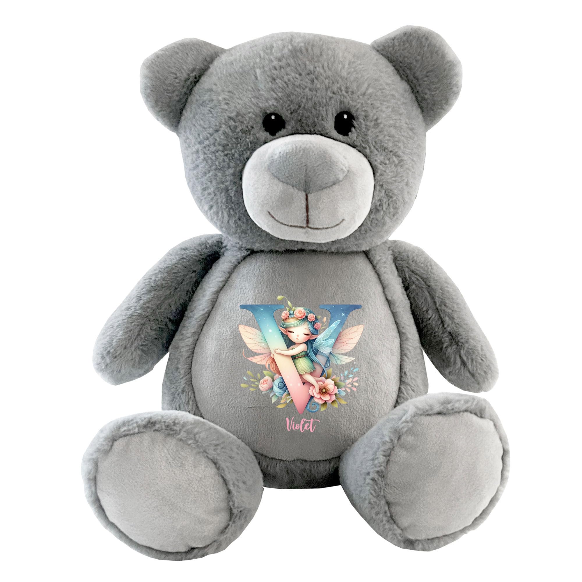 Personalised Fairy Teddy Bear Grey New Baby Christening Gift Name — image 1