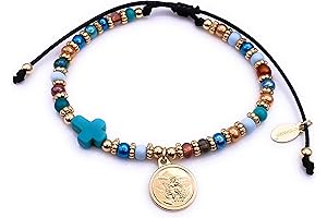 Saint Michael Bead Adjustable Bracelet for Women, Protection Cross Religious Medal