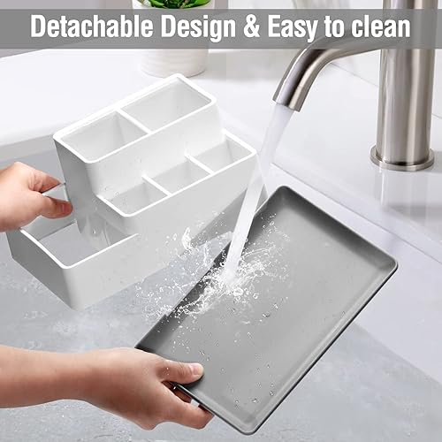 Miniatura 14 de Porta cepillos de dientes para baños, compartimento organizador de encimera de baño de plástico, bandeja organizadora de tocador, caja organizadora