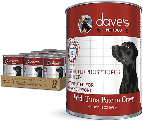 Dave's Pet Food Soporte renal para perros con soporte renal (paté de atún), alimento húmedo para perros renal, bajo en fósforo sin receta, vitaminas