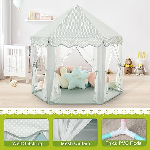 Vista 71 de Monobeach Tienda de campaña de princesa para niñas, casa de juegos grande, castillo para niños, tienda de campaña con luces de estrella, juguete