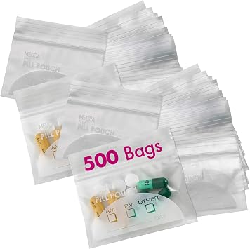 Pill Bags - 500 Pack 3" x 2.75" -BPA Free Daily Travel Organizer for Disposable Pill Bag Storage Pockets, with C Labels