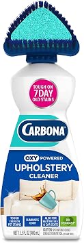 Carbona Oxy Powered Upholstery Cleaner with Brush & Sponge 13.5 Fl Oz, Stain Remover for Couches, Car Seats & Mattresses. Fast Formula, No Residue