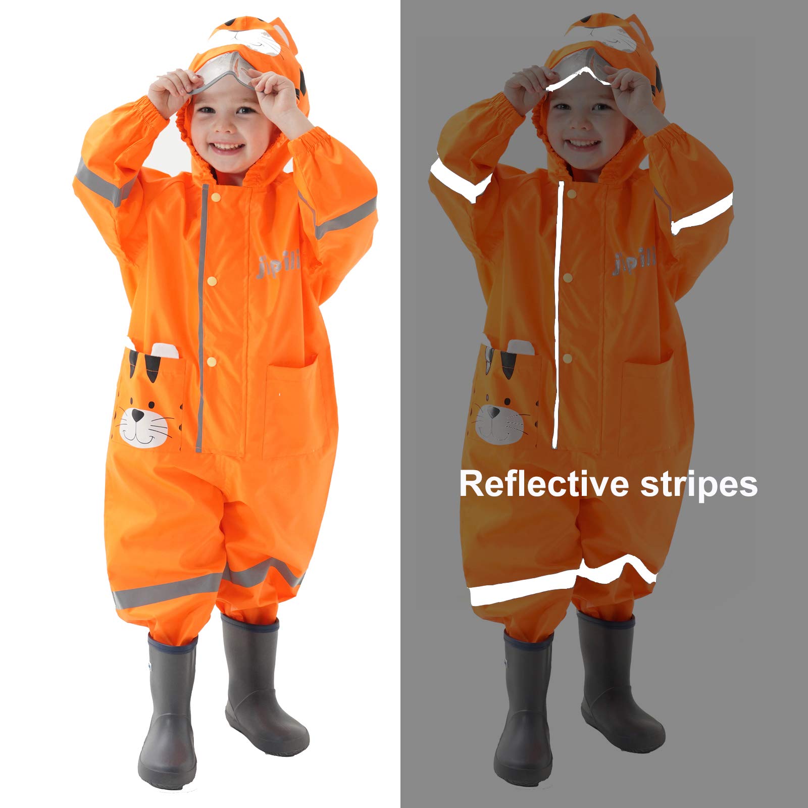Regenmantel Kapuze Kinder Wasserdicht Leicht Regenanzug Einteilig | Mädchen Jungen Outdoor Regenoverall mit Transparenter Hutkrempe, Overall Regen, Regenjacken 1-8 Jahre, Wandern Matschoverall