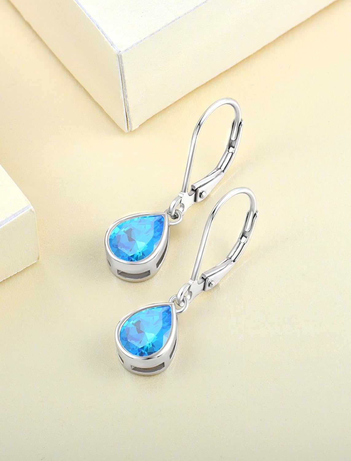 YL 925 Sterling Silver Solitaire Teardrop Dangle Drop Earrings Pear/Heart/Round Cut Birthstone Leverback Earrings Jewelry for Women - Image 5