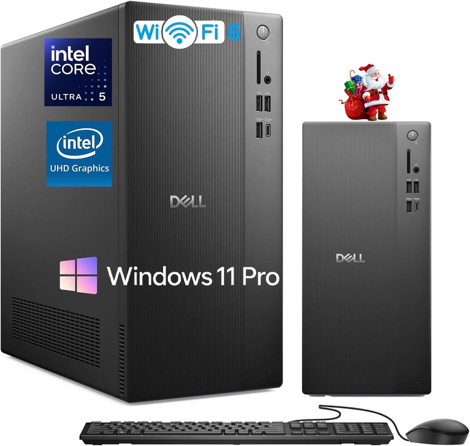 Slim Tower Desktop Computer ECT1250 - Intel 10-Core Ultra 5-225, 32GB DDR5 RAM, 1TB SSD, Supports Multiple Monitors, Intel UHD Graphics, Win 11 Pro, Wifi6, Wired Keyboard and Mouse