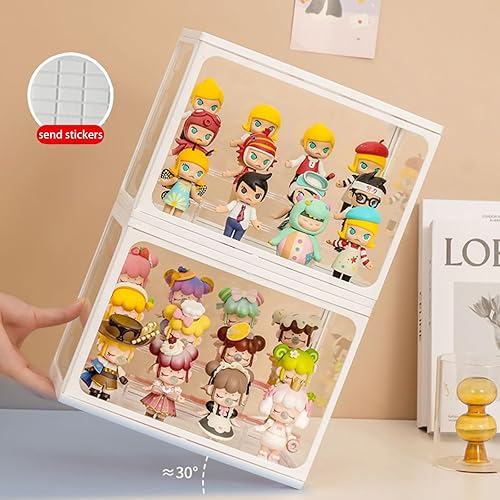Miniatura 3 de Vitrina de cristal para figuras con luz, soporte transparente de 2 niveles para coleccionables, caja de exhibición apilable para figuras de acción,