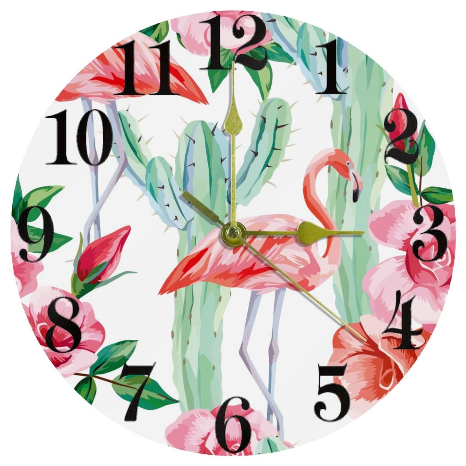 Horloge murale quartz flamants roses silencieuse ronde pour salon