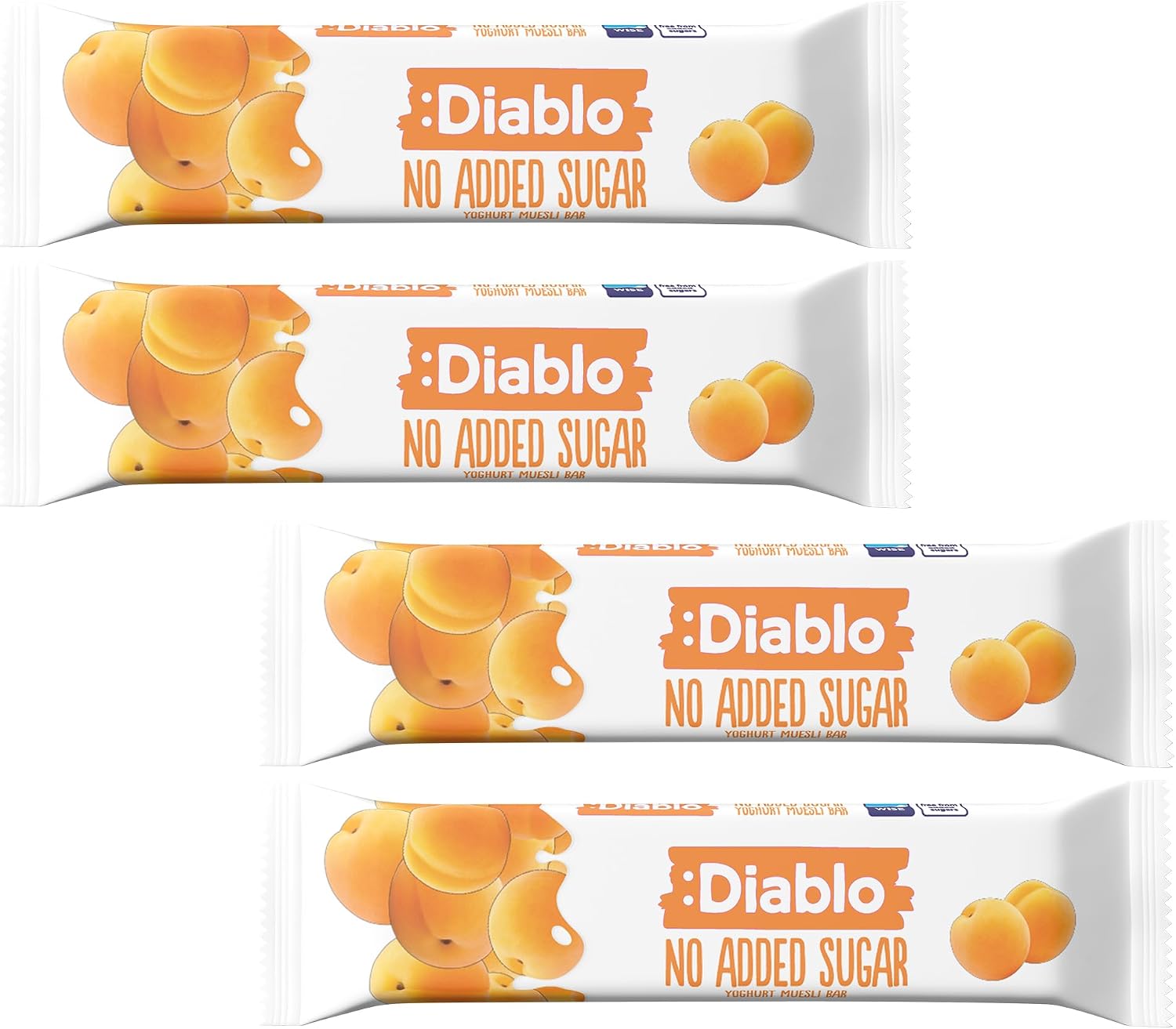 Diablo Yoghurt & Muesli Bar   No Added Sugar Healthy Snacks & Breakfast Bar Sweetened with Maltitol, Low Sugar Snacks Food, Great for Gifting, Work, School, or Travel   Apricot, 30g Each Pack of 4