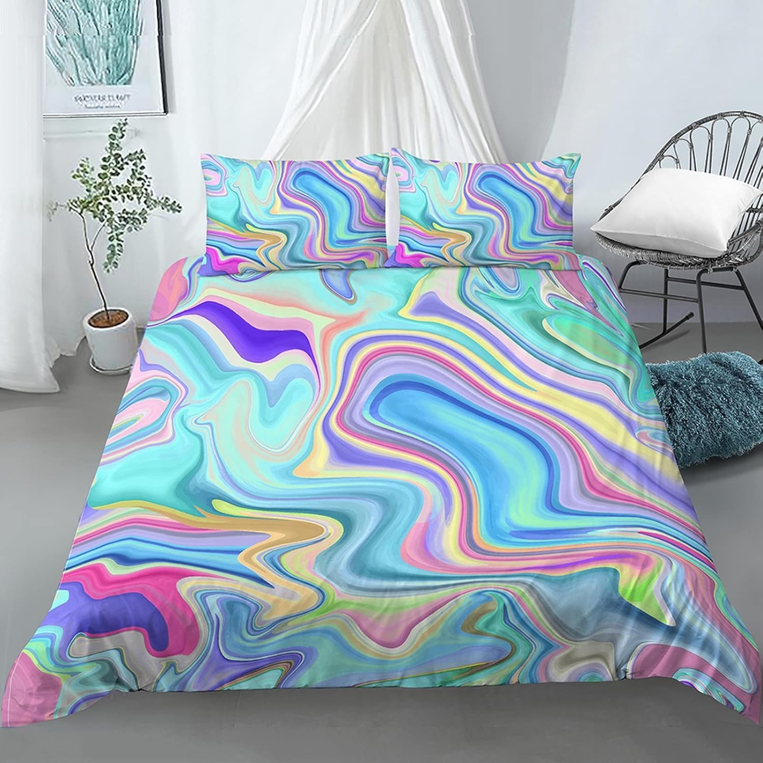Parure de lit rayures colorées zip facile pour éviter que la couette ne glisse