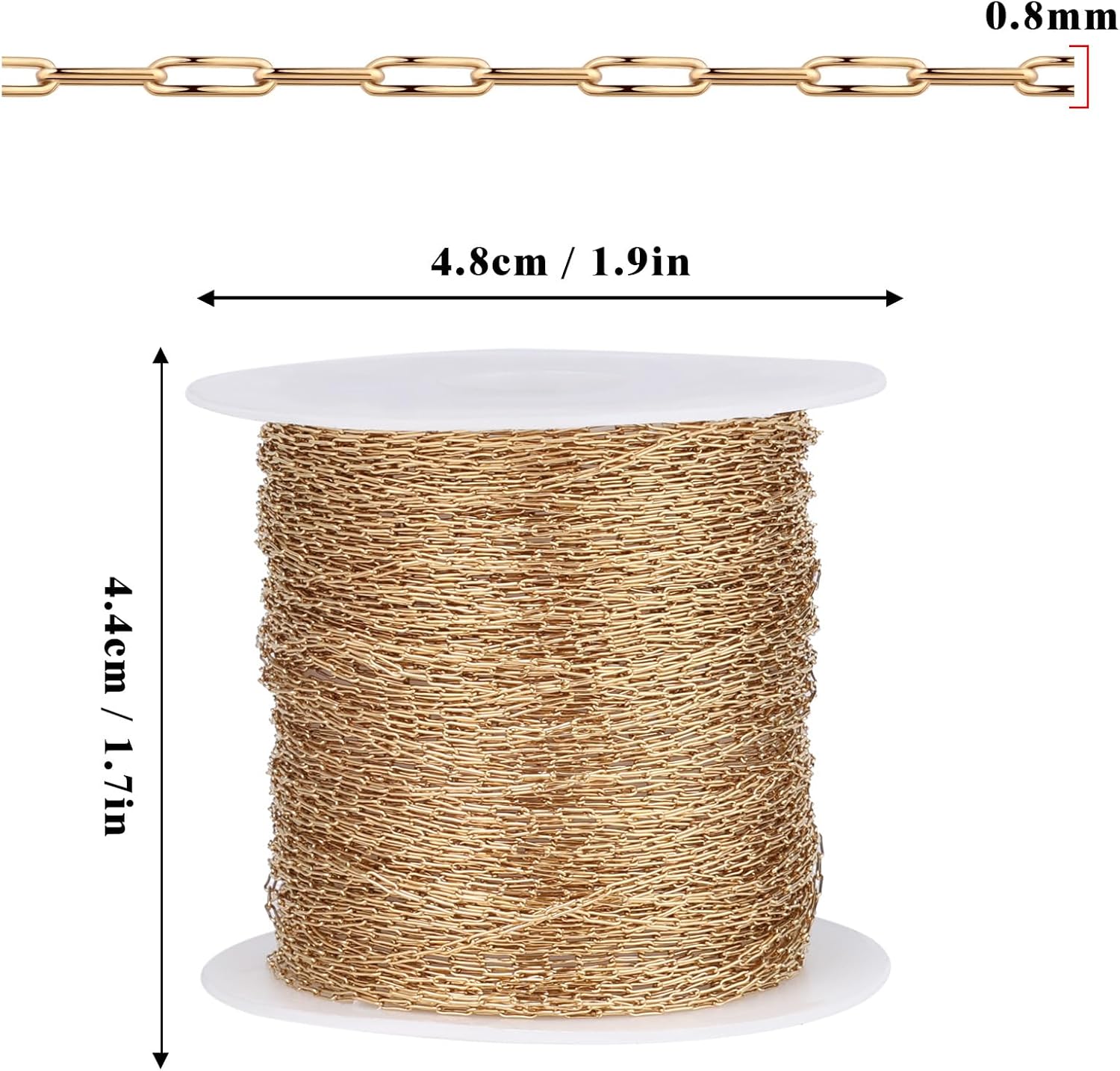 66 FT Small Gold Cable Chains Roll, 0.8mm Thin 18K Gold PVD Plated 304 Stainless Steel Oval Cable Link Chains Roll Spool for Beading Jewelry Making DIY Craft