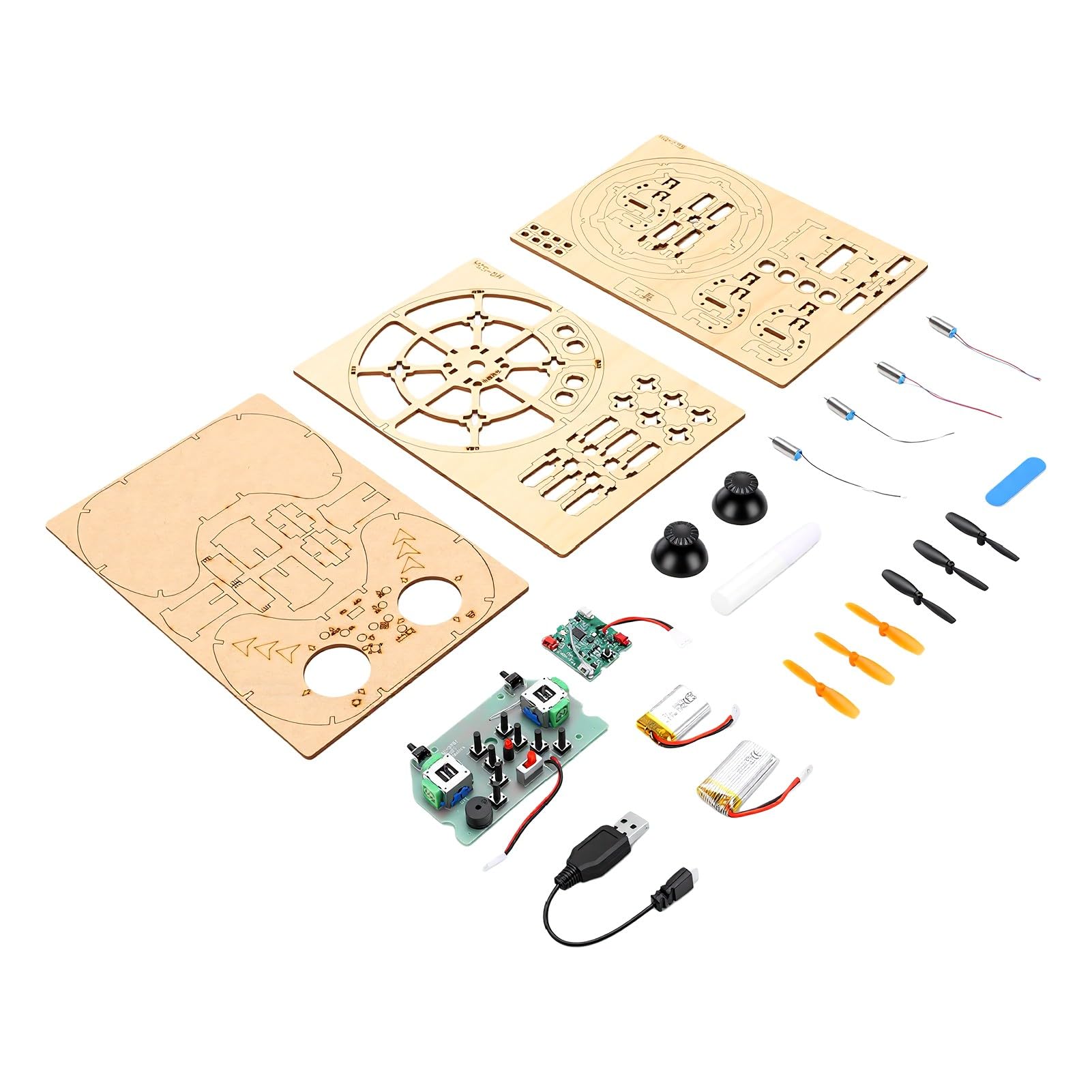 Kit Modello Drone in Legno Fai-da-te, Decollo con una Chiave e Arresto di Emergenza, 3 velocità, Giocattolo Telecomandato STEM per Adolescenti, Adulti, Principianti