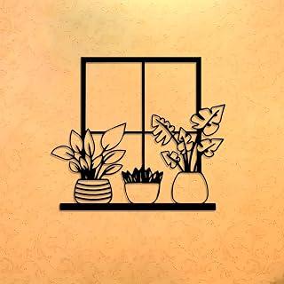 Cfghtnemy Floral Window Metal Wall Art - Black Iron Plant Mural with Open Window Pane Design, Indoor/Outdoor Garden Decor for Living Room, Patio - Wedding, Christmas Decor - Easy to Hang(30CM/12IN)