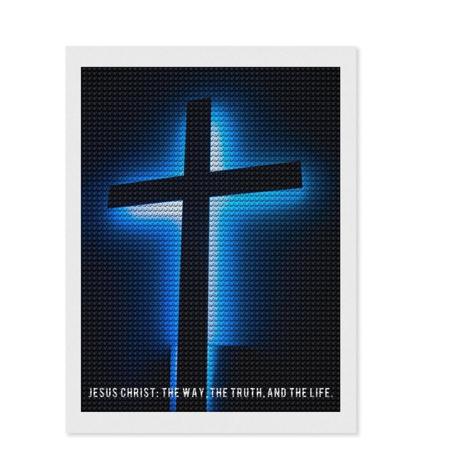 Junmoney Cross Jesus2 DIY Diamond Art Canvas Kit 12"x16", for Adults, Boho Decor, Full Kit Included, Artistic Hobby, Arts and Crafts
