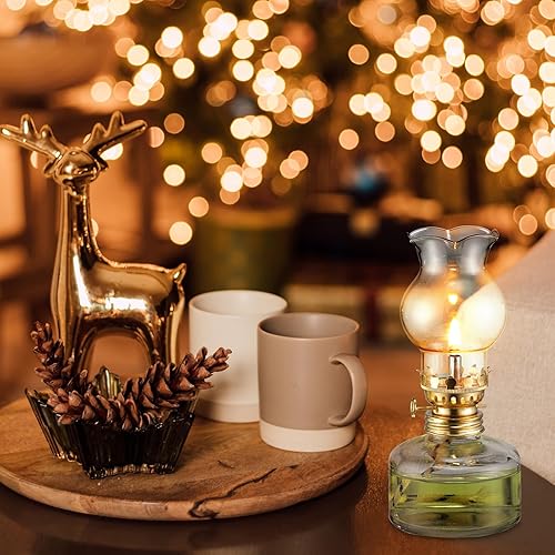 Miniatura 4 de Yexiya 2 lámparas rústicas de aceite, lámpara de queroseno clásica, de vidrio vintage, con mecha de aceite extra de 6.6 pies para uso en interiores,