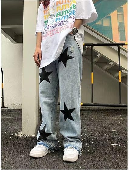 haochenli188 PantalóN Cargo para Mujer PantalóN Punk Street Hip- Hop  Impresión de la impresión Lavado Jeans Sueltos Denim Casual Pantalones de  Pierna Ancha Flow Star Print Woman : Amazon.es: Ropa