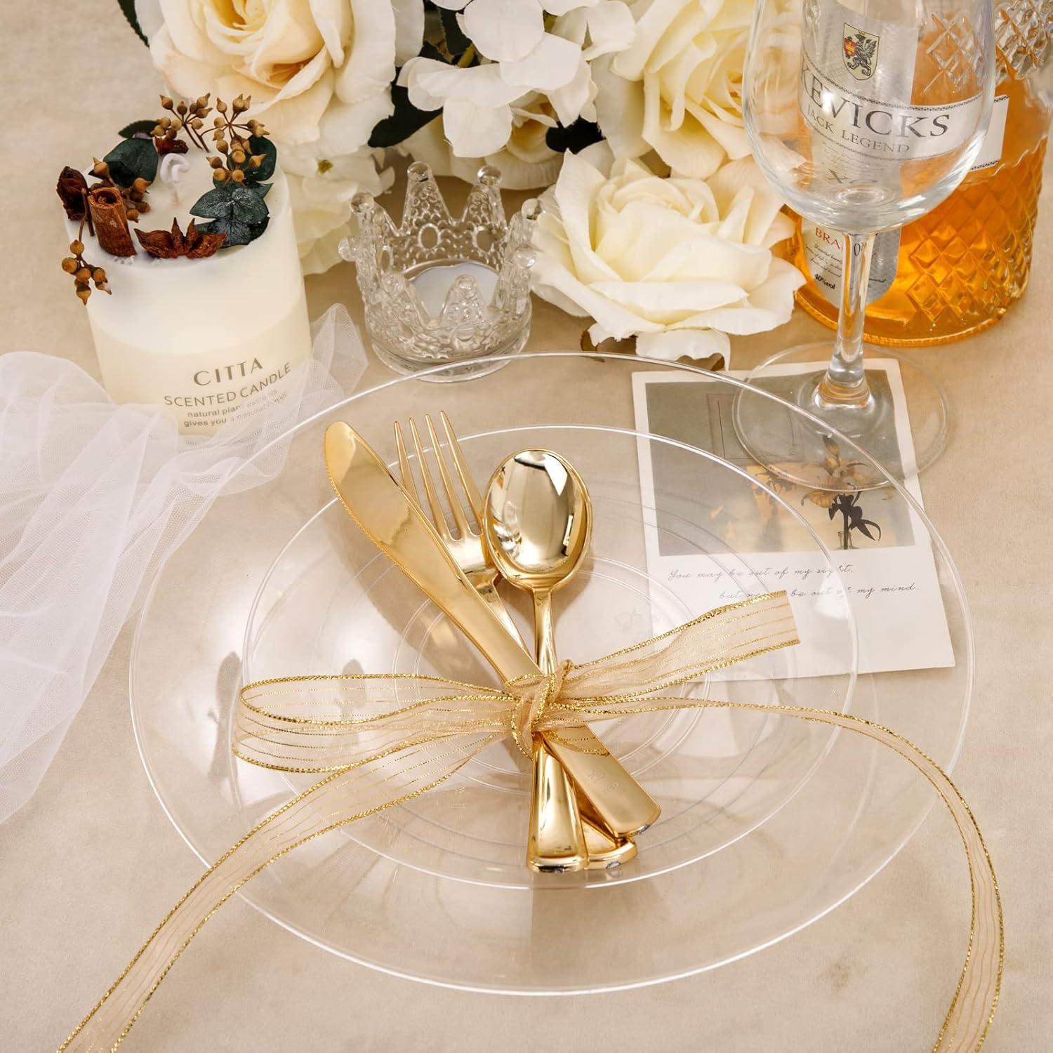 Hioasis 100pcs Clear Plastic Plates for Party - 10.25" Dinner Plates Disposable, Heavy -duty, Classy and Elegant for Wedding - Image 4