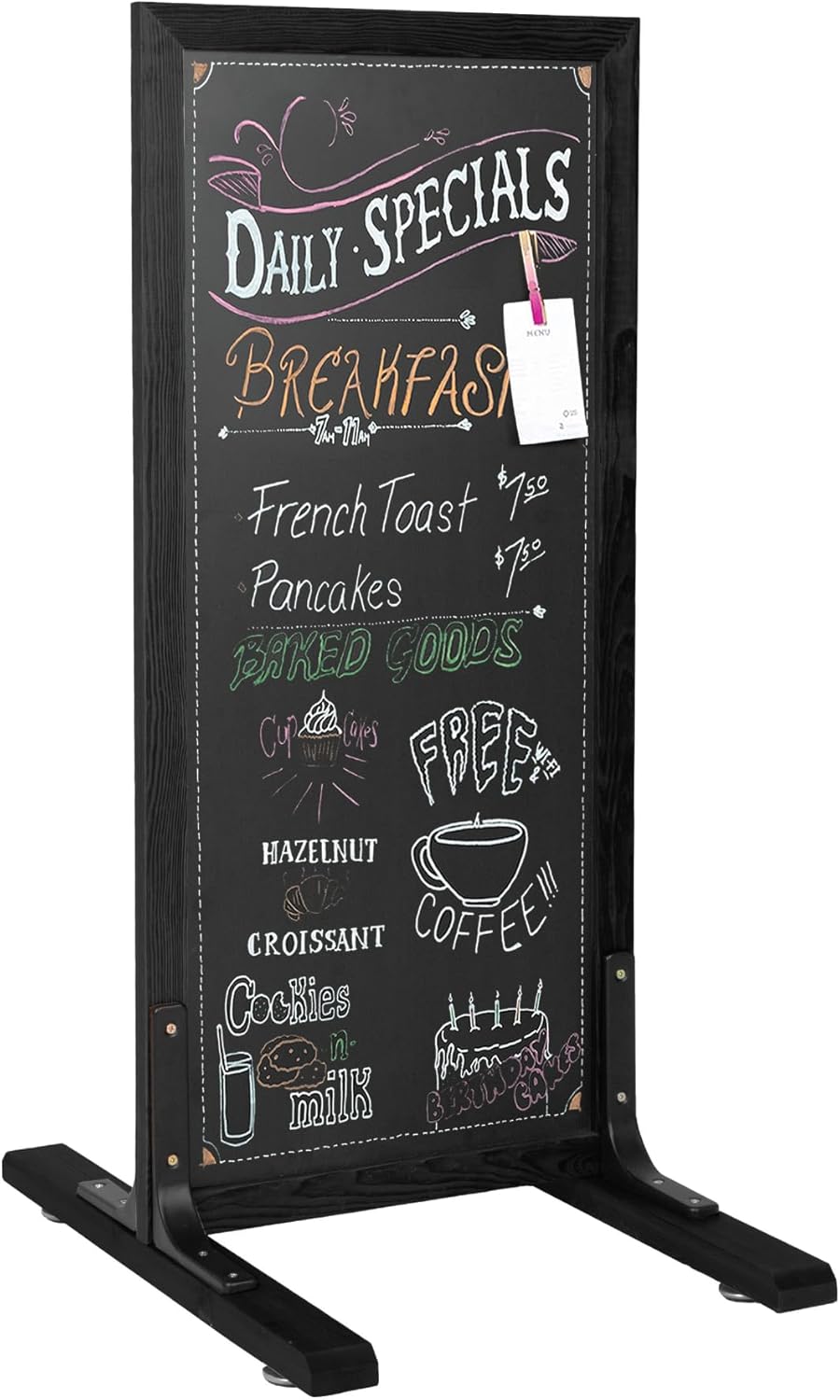Ilyapa Large Chalk Board Sign - Free Standing Easel Chalkboard Signs - Outdoor Menu Chalk Boards for Restaurant, Sidewalk Sandwich Board, Food Truck, Party, or Wedding - 42x18 Inch - Black