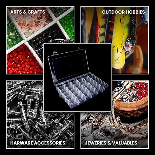 Miniatura 6 de Paquete de 4 cajas organizadoras de plástico transparente de 36 rejillas, contenedores de almacenamiento de cuentas con divisores ajustables