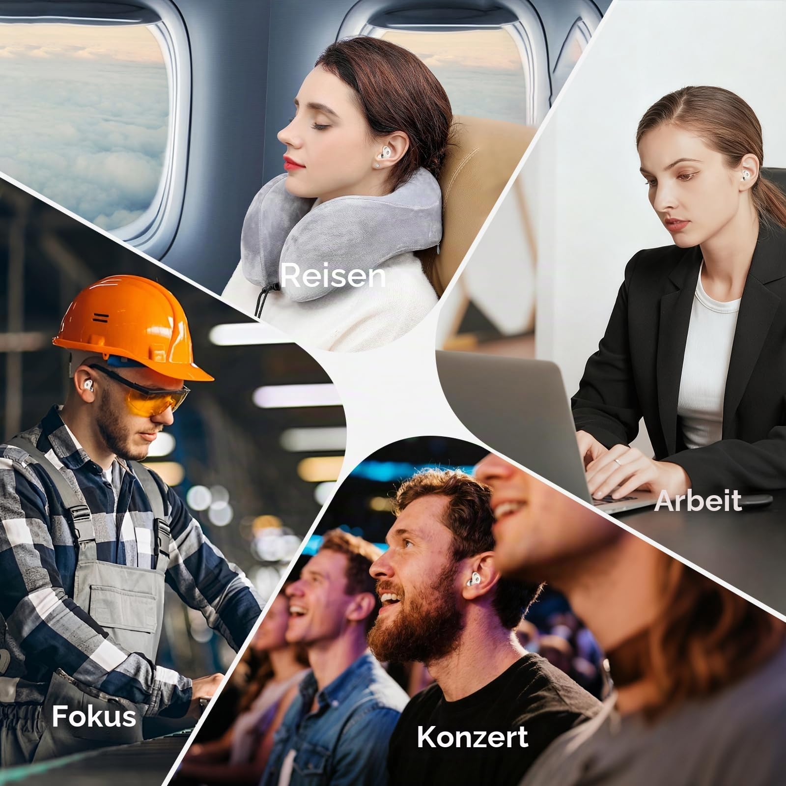 Ohrstöpsel zum Schlafen, 45dB Noise Cancelling Gehörschutz Earplugs, weiß | Weich und Wiederverwendbar, 8 Ohrstücken in 4 Größen (XS/S/M/L), Silikon Ohrenstöpsel für Flugzeug Konzert Schnarchen