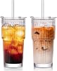 600ml Glass Cups with Lids and Straws, Ribbed Glass Tumbler for Iced Coffee, Smoothie, Juice & Cold Drinks, Reusable Thick Glassware Set, Elegant Home & Travel Drinkware【2 Pack】