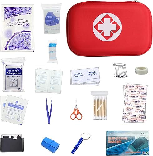 Miniatura 1 de DUMB Kit de primeros auxilios para coche de 79 piezas, resistente al agua, kit de primeros auxilios, portátil, color rojo, artículos esenciales de